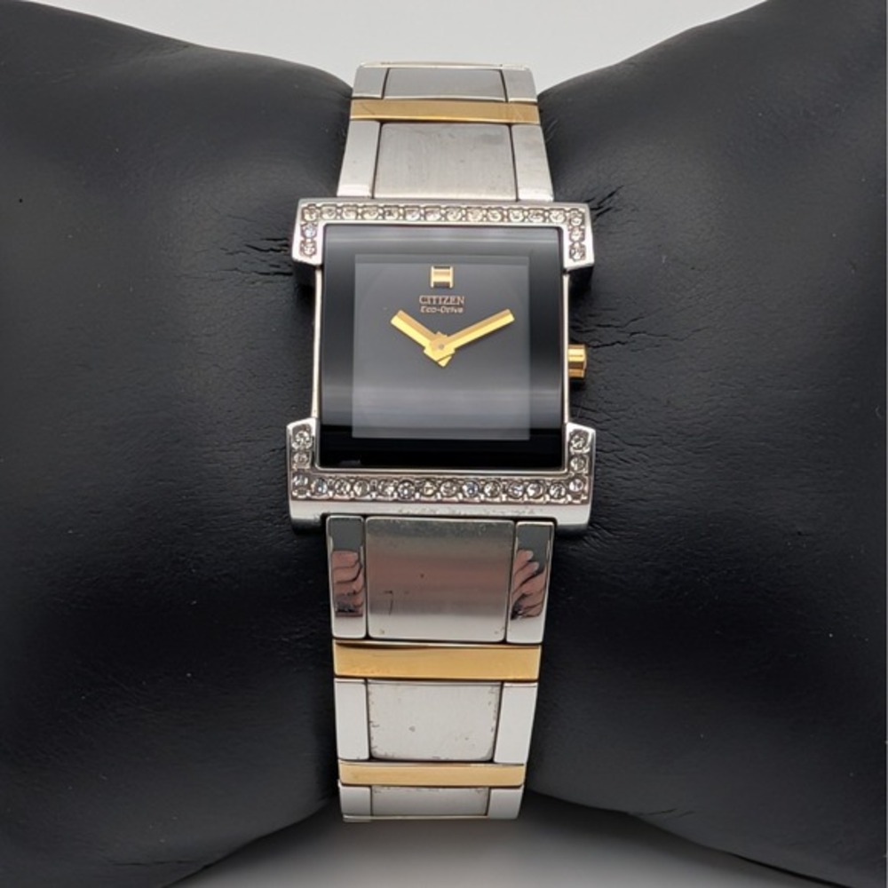 Citizen Eco-Drive B023-S004136 Two Tone Black Dial Crystal Tank‎ Watch